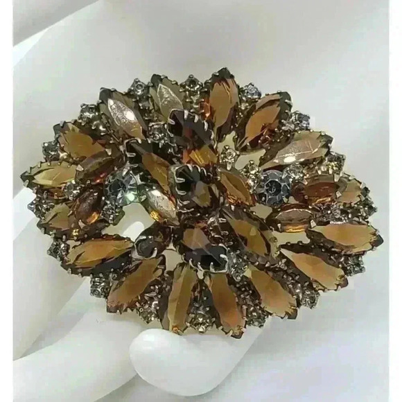 Vintage Juliana Big Rhinestone Brooch Brown & Clear Layered confirmed - Picture 1 of 12